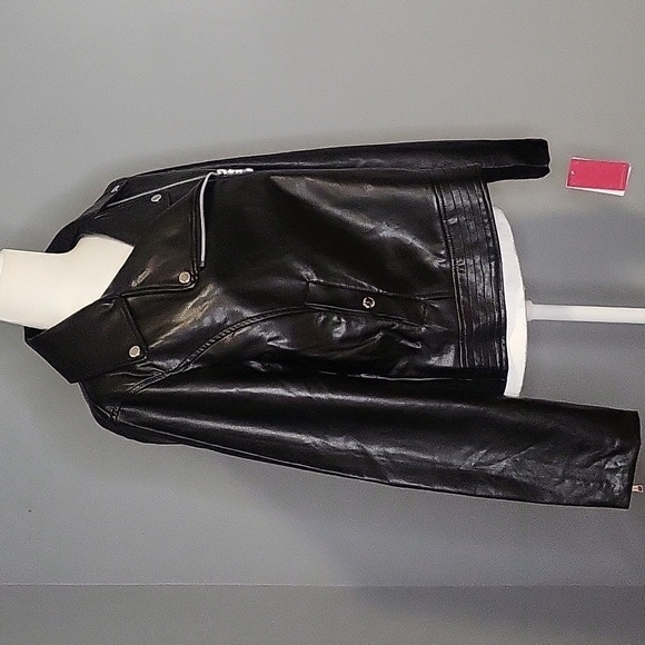 Vince Camuto Black Vegan Leather Moto Jacket with Silvertone Hardware-Size M - Picture 2 of 11